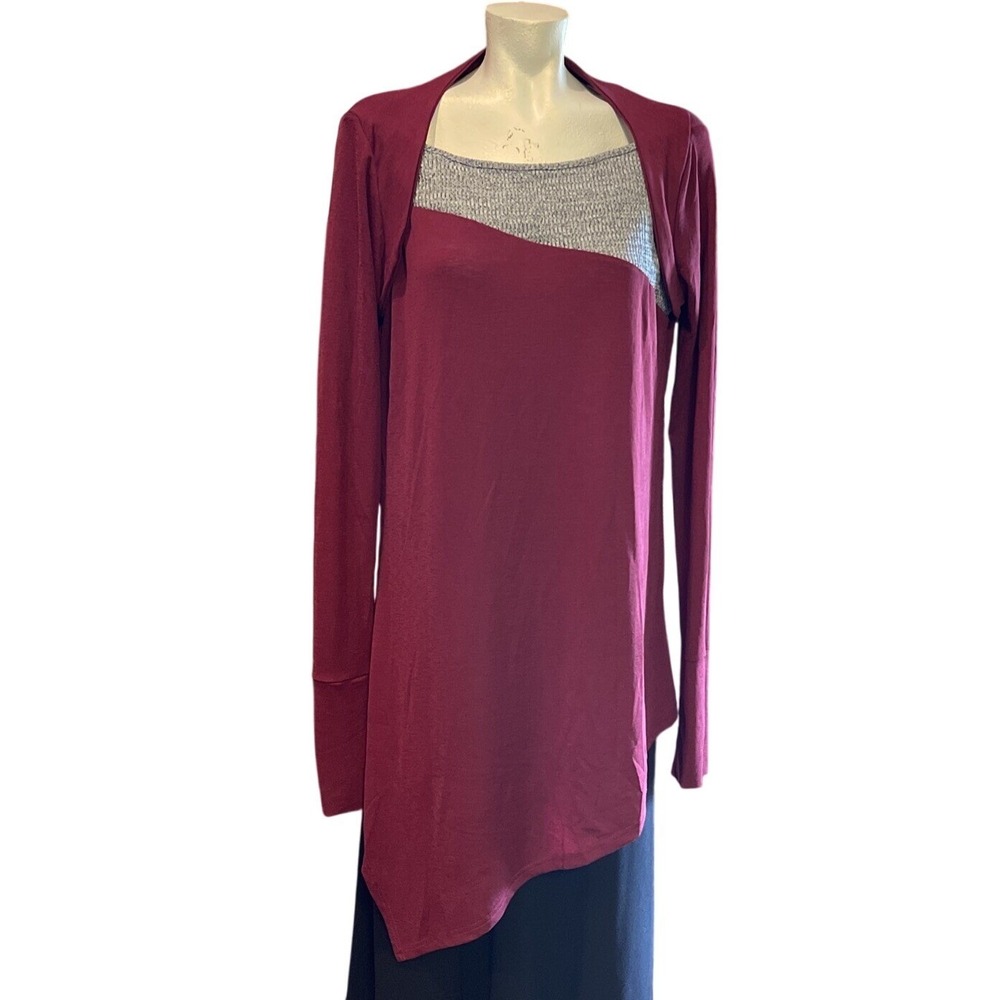 NWT Rosegal Burgundy Asymmetrical Tunic Top With Gray Knit Overlay Size 1XL